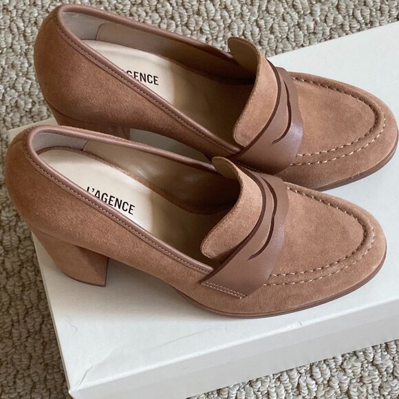 L'AGENCE Blanche Heeled Sand Suede Loafer - Picture 13 of 13